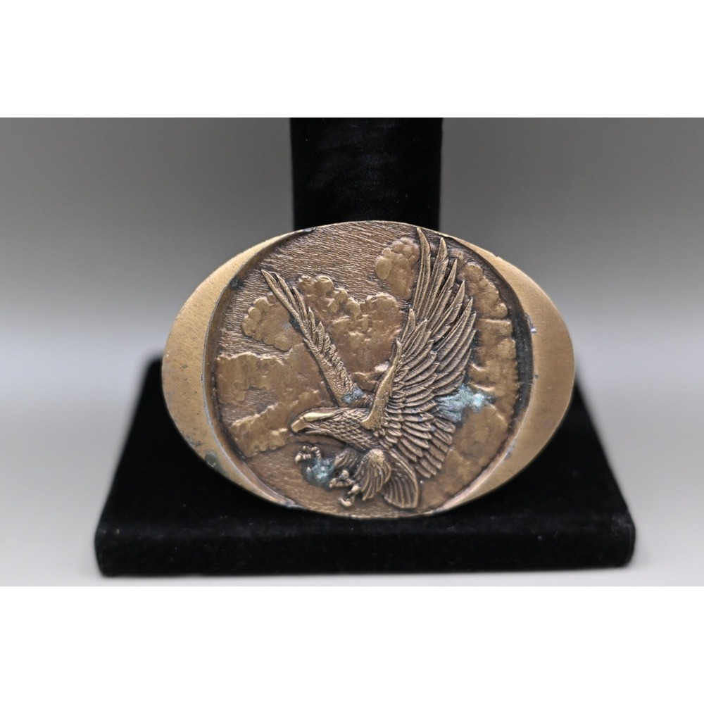 Vintage Indiana Metal Craft Eagle Belt Buckle 1982 Brass USA Flying Eagle